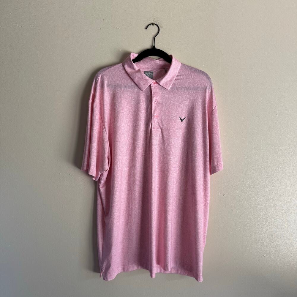 Callaway Pink + White Geometric Palm Print Short Sleeve Polo Shirt XL Golf